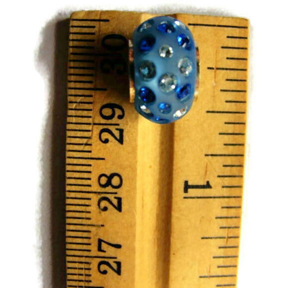 Bead Blue White Spacer Simulated Cubic Zirconia Vintage Sterling Silver 925 - Picture 6 of 8